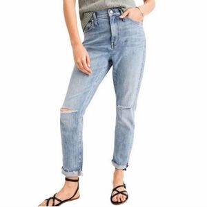 Madewell‎ The High-Rise Slim Crop Boy Jeans Size 30 Distressed Knees Raw Hem